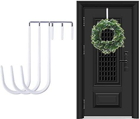 Skystuff Christmas Wreath Hanger for Front Door, 3PCS White Wreath Door Hanger for UPVC Doors Wreaths Hook Over Door Hanger Metal Door Hook for Christmas Home Office Wall Wedding Wreaths or Decor