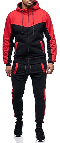 Marine Royal Track Suits for Men Set Full Zip Sweatsuit Outdoor Jogging Men Tracksuits (S, Red)
