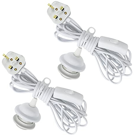 Plug in Pendant Lighting, 2Pcs E27 Bulb Holder, Hanging Lamp with Switch, White Pendant Light Fitting, Plug in Ceiling Light with 450cm Cord and Switch, Hanging Lamp Kit Extension for Lampshade