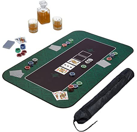 Relaxdays Tapis de Poker, en Polyester, Caoutchouc, résistant et antidérapant, 100 x 60 cm, Texas Holdem, Vert