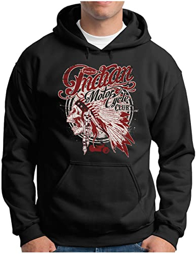 OM3® Indian-Motorcycle-Club Hoodie | Herren | Skull Chopper Bike Motorbike | Kapuzen-Pullover S - 4XL