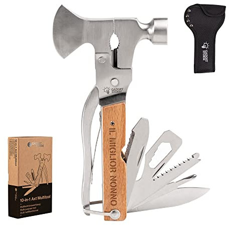 Kit Utensili Multifunzione 11in1 Professionale con Ascia, Martello e Coltello, Incisione per il Miglior Nonno, Accessori Multiuso Tascabili per Fai da Te, Set Multi-Attrezzi a Mano