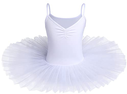 IBAKOM Kinder Mädchen Ballettkleid Schwanensee Kostüm Tanzen Tutu Kleid V-Ausschnitt Camisole Trikot Tanzkleidung Ballerina Gymnastik Spaghettiträger Ärmelloses Tanzoutfit