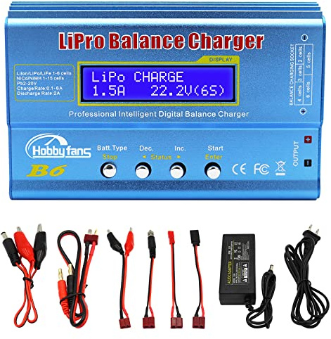 Hobby Fans B6 Balance Ladegerät 80W 6A LCD für LiPo Li-Ion Life Akku (1-6S) NiMH NiCd (1-15S), RC Hobby Akku LED AC Power Adapter