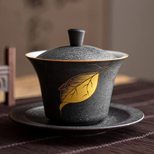 VIXDA Keramik Gaiwan Büro Teetasse Handgemachte Kung Fu Terrine Kreative Chinesische Teeschale mit Deckel und Untertasse Wasserbecher Teeset Trinkgeschirr