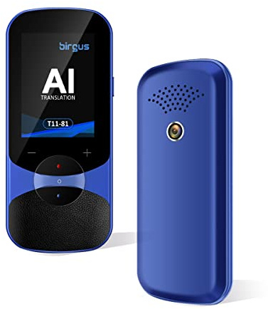 Birgus T11 Übersetzer Sprachübersetzer Gerät, Übersetzungsgerät mit Sprachausgabe, Fotoübersetzung/WIFI/Hotspot/Offline,Sofortübersetzer für Reisen,Business und Sprachenlernen,Blau-81