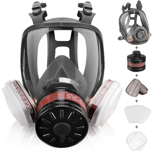 Full Face Gas Mask - Reusable Respirator Gas Masks Survival Nuclear and Chemical with 6001cn&40mm Activated Carbon Filter Against Gases/Dust/Vapors/Fume for Chemicals,Spray Paint, Industry, Sanding
