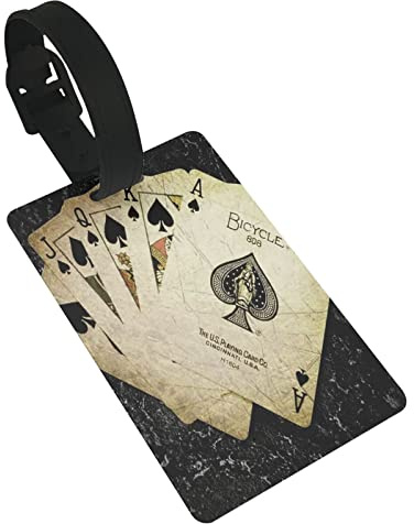 Cards Poker The Game Digital Art Ace of Spades Kartenspiel Dark Background Play 2 Stück Gepäckanhänger, Sichtschutzabdeckung ID Label Loop und Adresskarte für Reisetasche Koffer