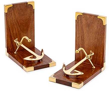 NKlaus Buchstützen Messing; Holz Messing 1 Maritim Anker stilvolle, 2 Stück | Gewicht: 425g; Länge: 16cm; Breite: 10cm; 16x10x17cm; 425g; 16cm; 10cm