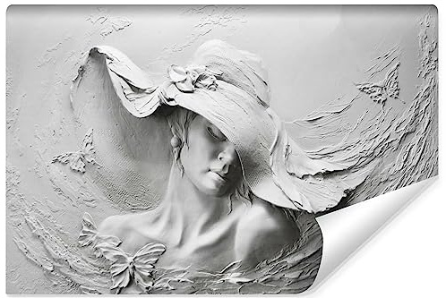 Muralo Fototapete Vlies 3D, Beton-Optik, Frau mit Hut - 520x318 cm | Beeindruckendes 3D-Design, hochauflösender Druck - ideal für Wohnzimmer und Schlafzimmer, Ein außergewöhnliches Raumerlebnis