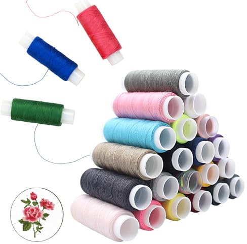 24 Rollos Hilos,Hilos de Coser,Hilos de Coser para Maquina,Bobinas de Hilo,Hilos Maquina Coser,Set Hilos de Coser,de Poliéster,para Coser a Mano y a Máquina,Coser a Diario,Bordar