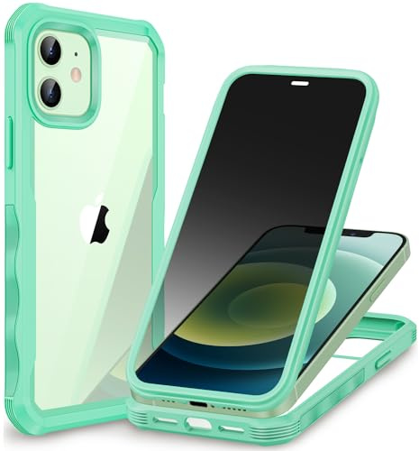 CENHUFO Sichtschutz Hülle für iPhone 12/iPhone 12 Pro, 360 Grad Handyhülle Schutzhülle mit Eingebautem Privacy Panzerglas Displayschutz Stoßfest Panzerhülle Anti Spy Full Cover komplett Case -Grün