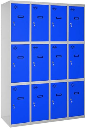 Simon Rack Taquilla Vestuario 3 Puertas 1800x1200x500 mm - Simonlocker | 4 Módulos, Incluye 2 Llaves, Gris/Azul, Pintura anticorrosión