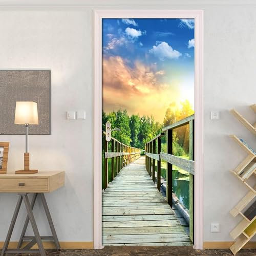 3D Blick Auf Den See Bei Sonnenuntergang Im Wald 80 X 200 Cm / 31 X 78,7 Zoll Türtapete Selbstklebend Türposter Vinyl Entfernbar Türaufkleber Aufkleber Zuhause Dekor - Kinderzimmer Wohnzimmer Küche Sc