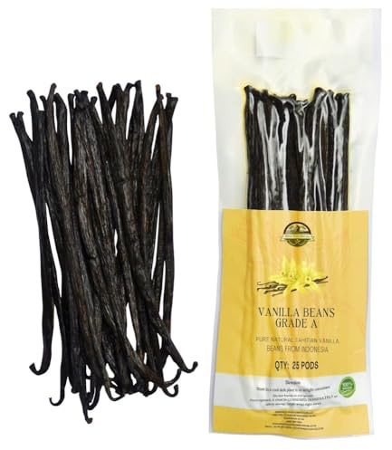 25 Plump Tahitian Vanilla Beans for Making Vanilla Extract, Vanilla Beans Grade A, From Papua, Perfect Homemade Extract, baking and cooking (25 BEANS)