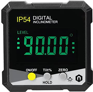 IP54 - Inclinómetro digital portátil de 90° con retroiluminación LCD, medidor de pendiente, regla de ángulo digital, de un solo lado, multifuncional, modo de medición relativo absoluto, retención de