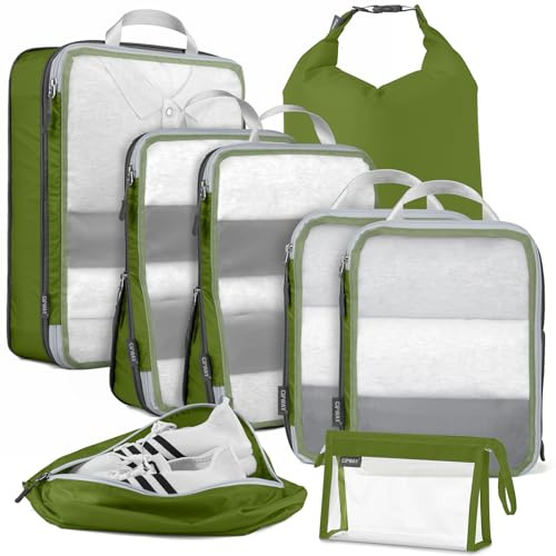 Cipway Kompression Koffer Organizer Set für Rucksack ，Netzgewebe Ultraleichte Packtaschen Packing Cubes Packwürfel Kofferorganizer Packtaschen Kleidertaschen für Reiseorganizer(grün, 8 Stück)