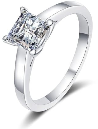 Weißgold Ehering 585 Damen, Solitärring 14kt Echt Gold Hochzeitsring Bandring mit Lab Diamant 2ct, D, VVS1-VVS2, Gr. 48 (15.3)