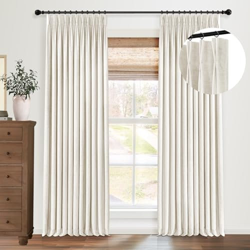 CAPALOCA Pinch Pleated Curtains Blackout, Linen Blackout Curtains 96 inches Long for Bedroom, Thermal Insulated Pinch Pleated Drapes for Living Room, 40 W x 96 L (Pack of 2), Natural