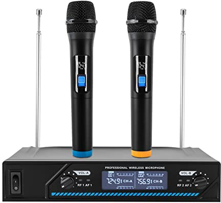 Kanbihao Funkmikrofon Wireless Microphone Streaming Drahtloses Mikrofon Set Handheld Dual Kabelloses Metall Dynamisches Mikro System mit LED Display