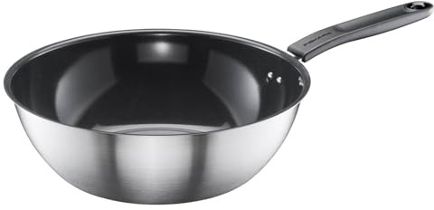 Fiskars Wok, Ø 28 cm, Beschichtete Pfanne, Für alle Kochfelder geeignet | Recycelter Edelstahl, Functional Form, Silber/Schwarz, 1072313
