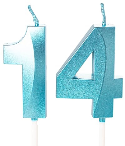Candele per il 14° Compleanno - Candele Blu Numero 14 per Decorazioni Torta