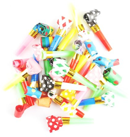 GroveEss 25PCS Colourful Whistles Blowers,Party Noise Makers Party Poppers,Fun Party Blow Roll Bag Fillers Party favours for Adults Kids Birthday Wedding Celebration Graduation