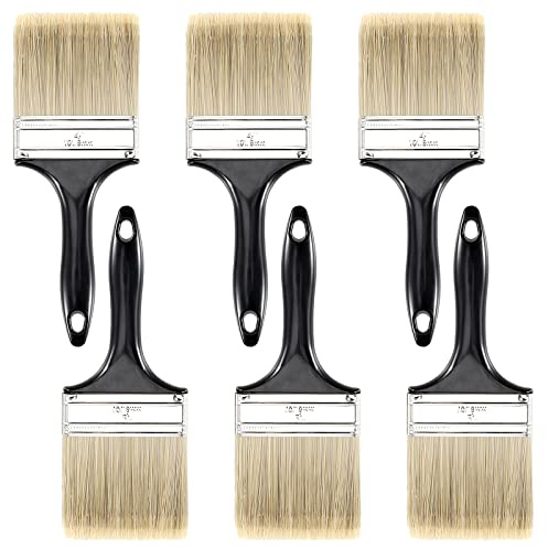 FAAING 6 stycken målarborstar 100 mm bred, lackpensel för lack, nylonpensel med plasthandtag, färgpensel platt pensel konstnär målarborstar för pyssel, målning, målning