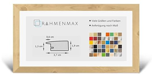 RahmenMax® Toskana Bilderrahmen Bildmaß 38x98 cm zum Aufhängen/Maßanfertigung möglich/MDF Posterrahmen in Fichte Dekor mit Acrylglas klar/Puzzle Rahmen