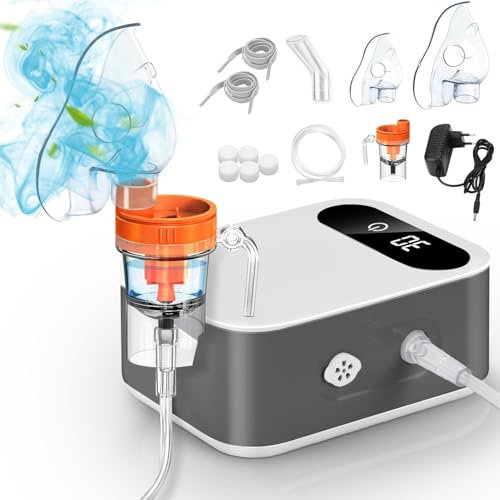 ETDEUH Aerosol Ultrasuoni Silenzioso,Aerosol Portatile per Adulti e Bambini, Aerosol Nebulizzatore A Compressore con Boccaglio e Maschera,Aerosol con Velocità di Atomizzazione Regolabile