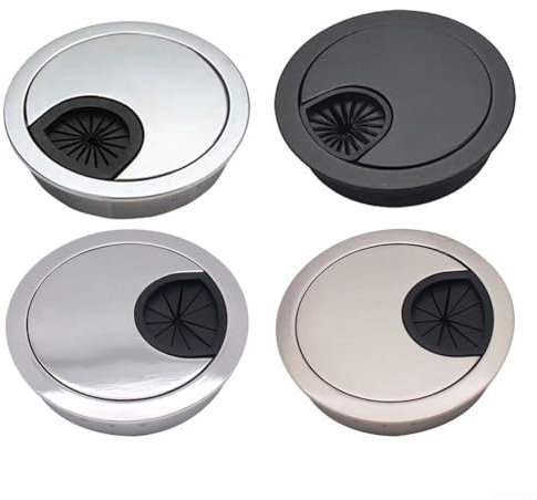 Neat and Organized Desk with Metal Grommet Cable Hole Cover, Chrome Brush (Black 60MM)