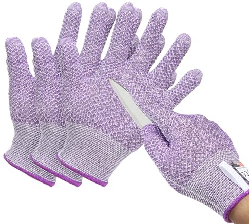 PATIKIL Cut Resistant Gloves, 2 Pair Level 5 Protection Cutting Gloves Anti Cut Kitchen Work Glove for Mandolin Slicing Oyster Shucking Whittling Wood Carving, Purple, Small