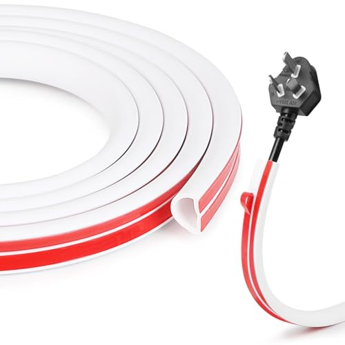 DBREAKS Kabelkanal vit självhäftande, 2 m flexibel golv kabelskydd halvcirkelformat PVC kabelskydd kabelfack mini för att dölja 1 kabel, kabellist för vägg, 15 mm x 11 mm