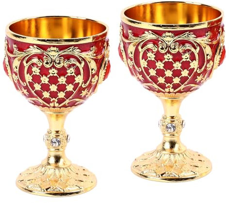 Fdit Tasse à Vin en Métal Vintage, Gobelet en Alliage de Zinc, Calice doré, Ensemble de Verres Colorés, pour Servir Diverses Boissons, Idéal pour les Fêtes au Bar à la Maison (Or Rouge)
