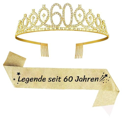 Uppsättning av 2 60. Födelsedagsskärp och tiara guld födelsedag skärp födelsedag krona 60 födelsedagskrona prinsessa kristallkrona skärp för kvinnor 60. Födelsedagsgåvor festtillbehör