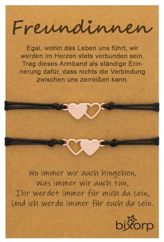 Bixorp Freundschaftsarmband für 2/3 / 4 mit Herz-Anhängern - BFF Armband für Mädchen & Damen - Ideales Geburtstagsgeschenk für die beste Freundin