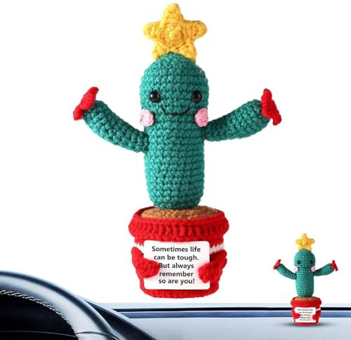 Positiver Kaktus häkeln saftig, emotionale Unterstützung häkeln Kaktus - Ermutigungs-Unterstützungspuppe | Gestrickte Wollpflanzenpuppe, inspirierender gehäkelter Sternplüsch mit positiver Botschaft f