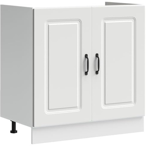 Spülenunterschrank, 80x46x81,5 cm, Weiß, aus Holzwerkstoff mit verstellbaren Füßen und zwei Türen, ideal für moderne Küchen mit begrenztem Platzangebot