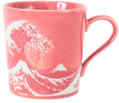 Mino ware Japanese Ceramics Mug Cup Big Wave & Mt. Fuji made in Japan (Japan Import) AKM010 (Red)
