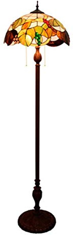 ERoomQ Tiffany Style Floor Standing Lamp with Grape Design Stained Glass Shade 3 Light Antique Base Floor Uplighter for Bedroom Living Room Reading Lighting,E27,40W (C)
