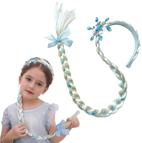 Mädchen Perücken Haarteil, Haarreif Zopf, Eiskönigin Krone Perücke, Langhaar Zöpfe für Kinder, Party & Cosplay Accessoire für Geburtstagsfeiern