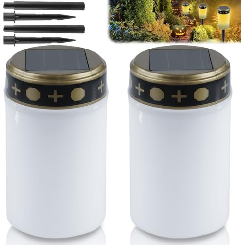 Vaileal 2 lumini tombali: luce solare, 7 x 12 cm, LED, impermeabili, esterni, sensore di luce, con picchetto