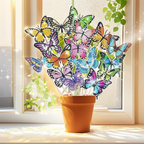 OuMaiFeng 16 Stück Diamond Painting Schmetterling Deko,Basteln für Kinder und Erwachsene,Diamant Painting Bilder,Schmetterling Deko für Drinnen und Draußen,Geschenke für 8-10 Jahre Mädchen und Frauen