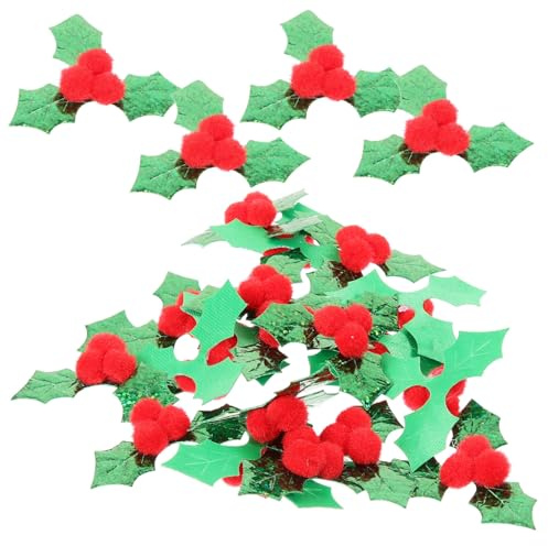 ERINGOGO 100Pcs Christmas Holly Leaves with Berries for DIY Wreaths Xmas Tree Decor and Holiday Crafting for Festive Home Decorations