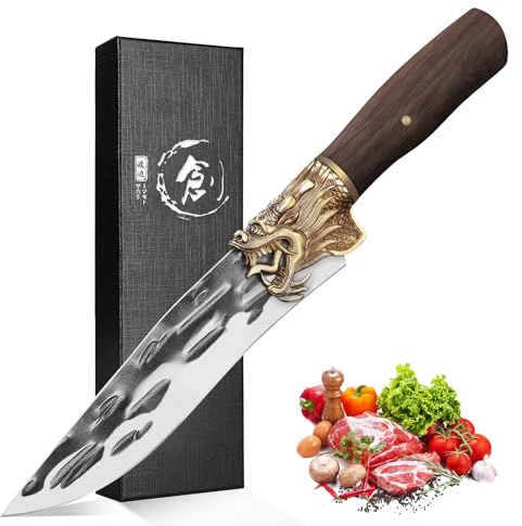 Purple Dragon Cuchillo de Cocina de Adecuado para Cortar Carne Verduras Cuchillo Chef con Mango de Madera de Rosa y Proteccin para los Dedo Regalo para Hombres