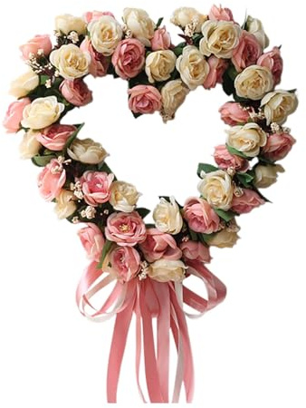 Türkranz Willkommen Sommer Seide Rose Kranz Herzförmige Tür Dekoration Blume Girlande Für Home Elegante Stoff Floral Ring (A)