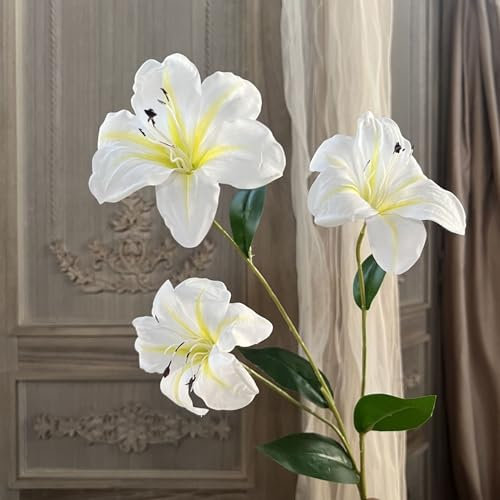 White Faux Flower Arrangement for Wedding, Home, and Backdrop Decor | Includes Austin Roses, Hydrangeas, Lilies, Tulips & More (1, White Lily)