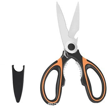Prettiee Ciseaux de Cuisine, Ciseaux de Cuisine Multifonctions en Acier Inoxydable (Orange)