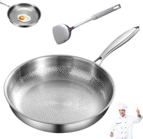 Titanium Pans for Cooking, 2025 Upgrade Multifunctional Frying Pan, Siraats 100% Pure Titanium Hammered Pans Pro with Lid, Ultra-Durable Scratch-Resistant Non Stick Nutri Pan(No lid,11.81in)