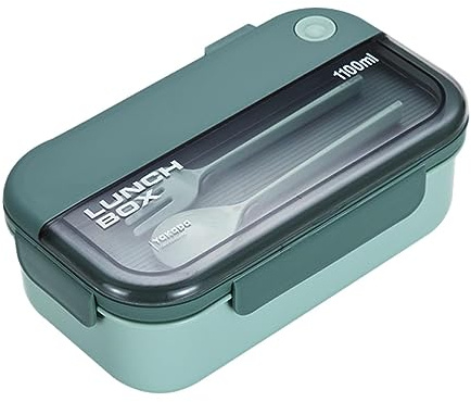 Boîtes à déjeuner Bento pour adultes/enfants/tout-petits, 1100 ml, 2 compartiments, cuillère réutilisable intégrée, récipients en verre divisés (vert, taille unique)